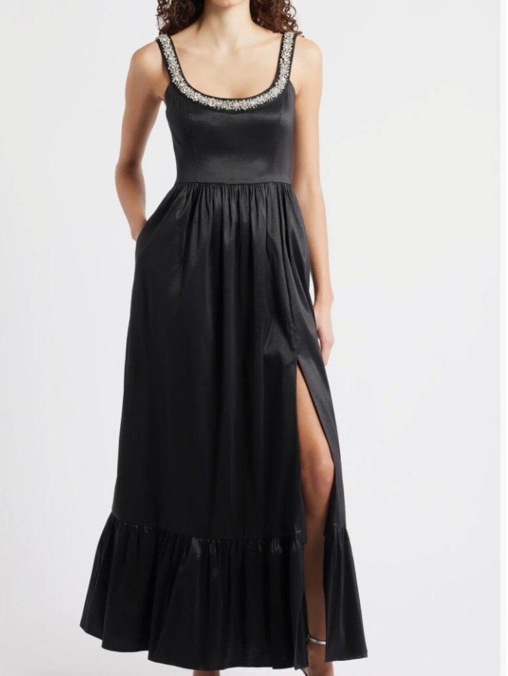 HUTCH Ericha crystal embellished satin gown dress
